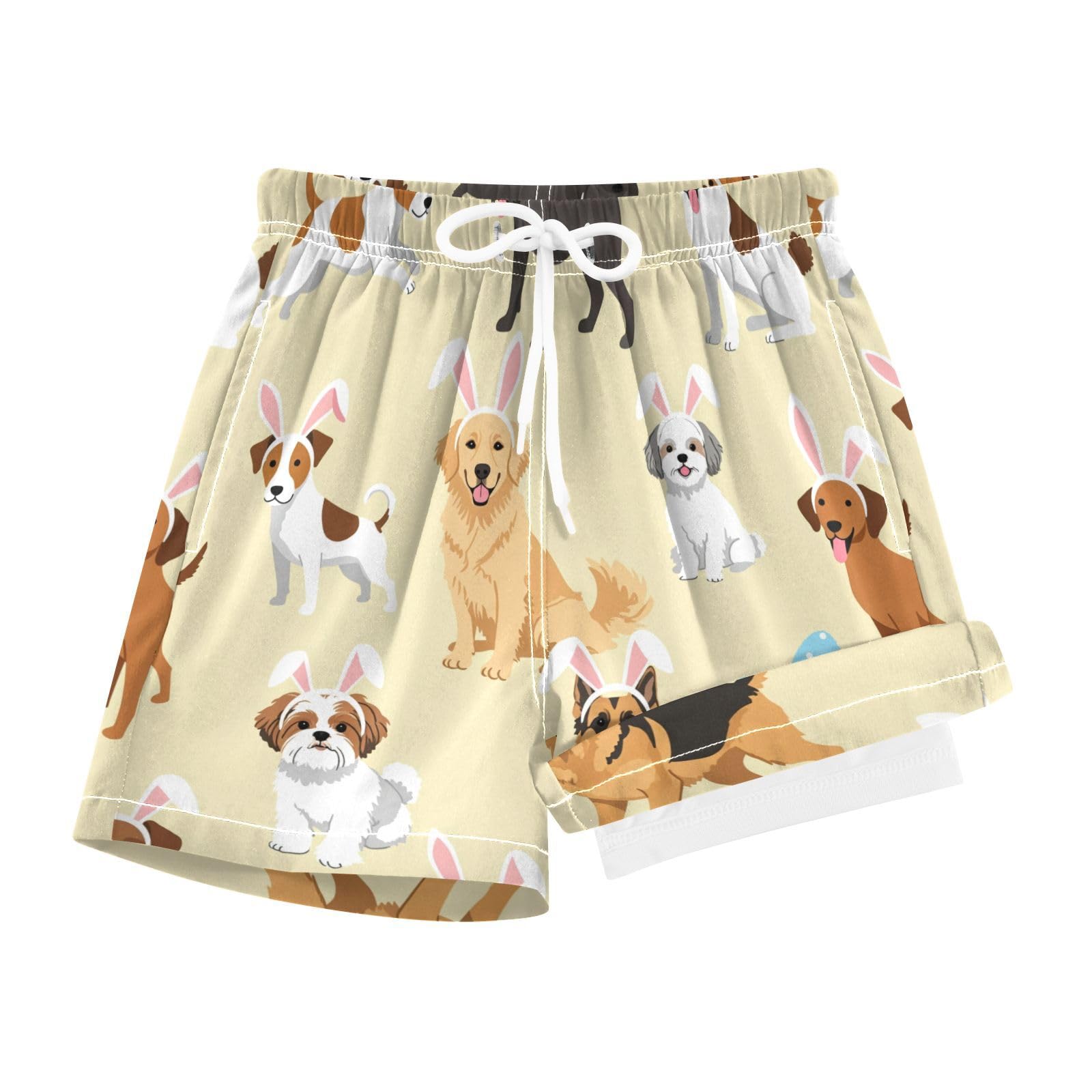 YANENDIE Boy Swim Trunks with Compression Liner Easter Dogs Bunnies Boys Swim Shorts Quick Dry Beach Shorts