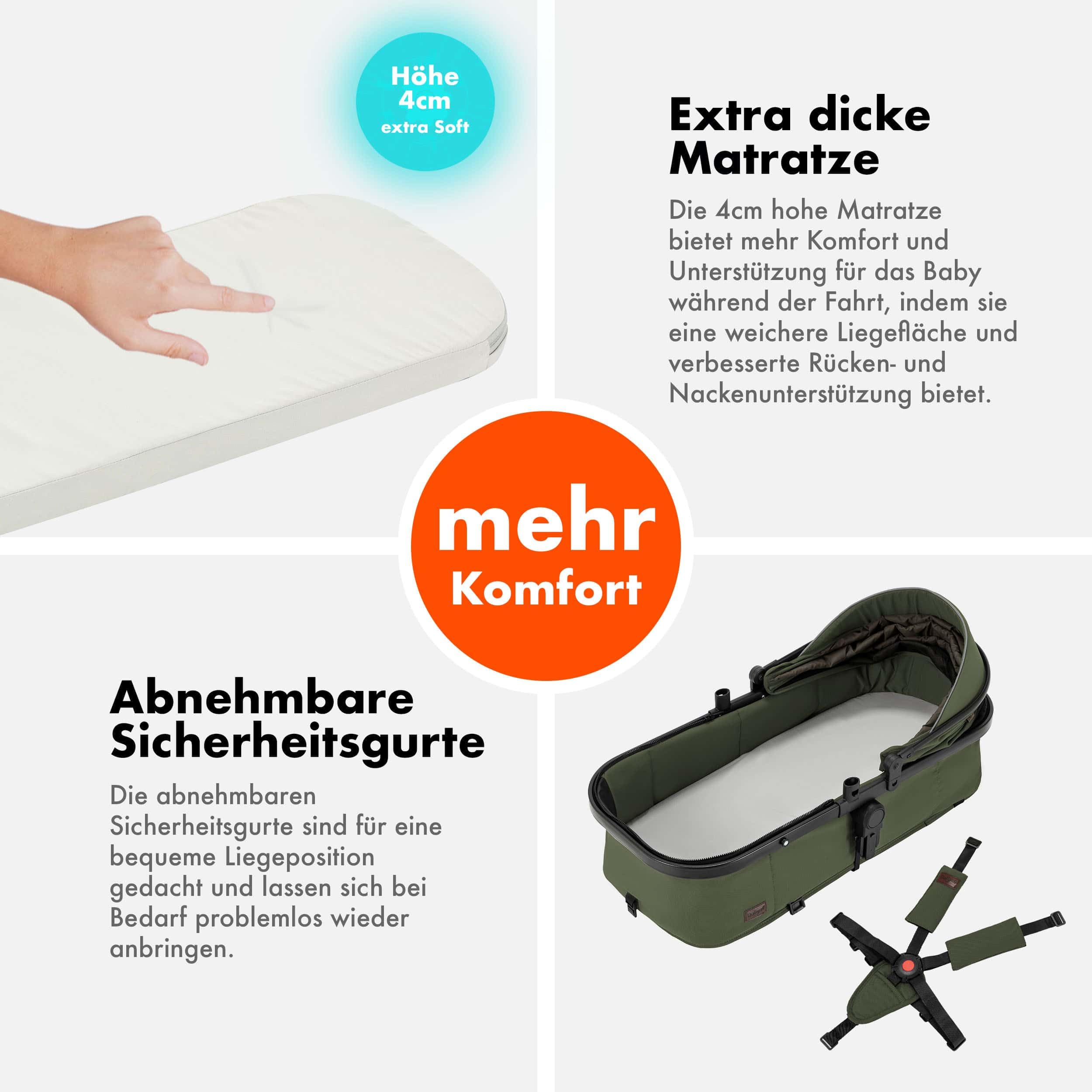 Daliya® FLEXI-PRO M 3in1 Kinderwagen & Buggy mit i-Size Babyschale, Viel Zubehör (Olivgrün)