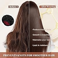 Vista 5 de Gorro de satén de seda para dormir, gorro de seda de doble capa con banda elástica para cabello rizado