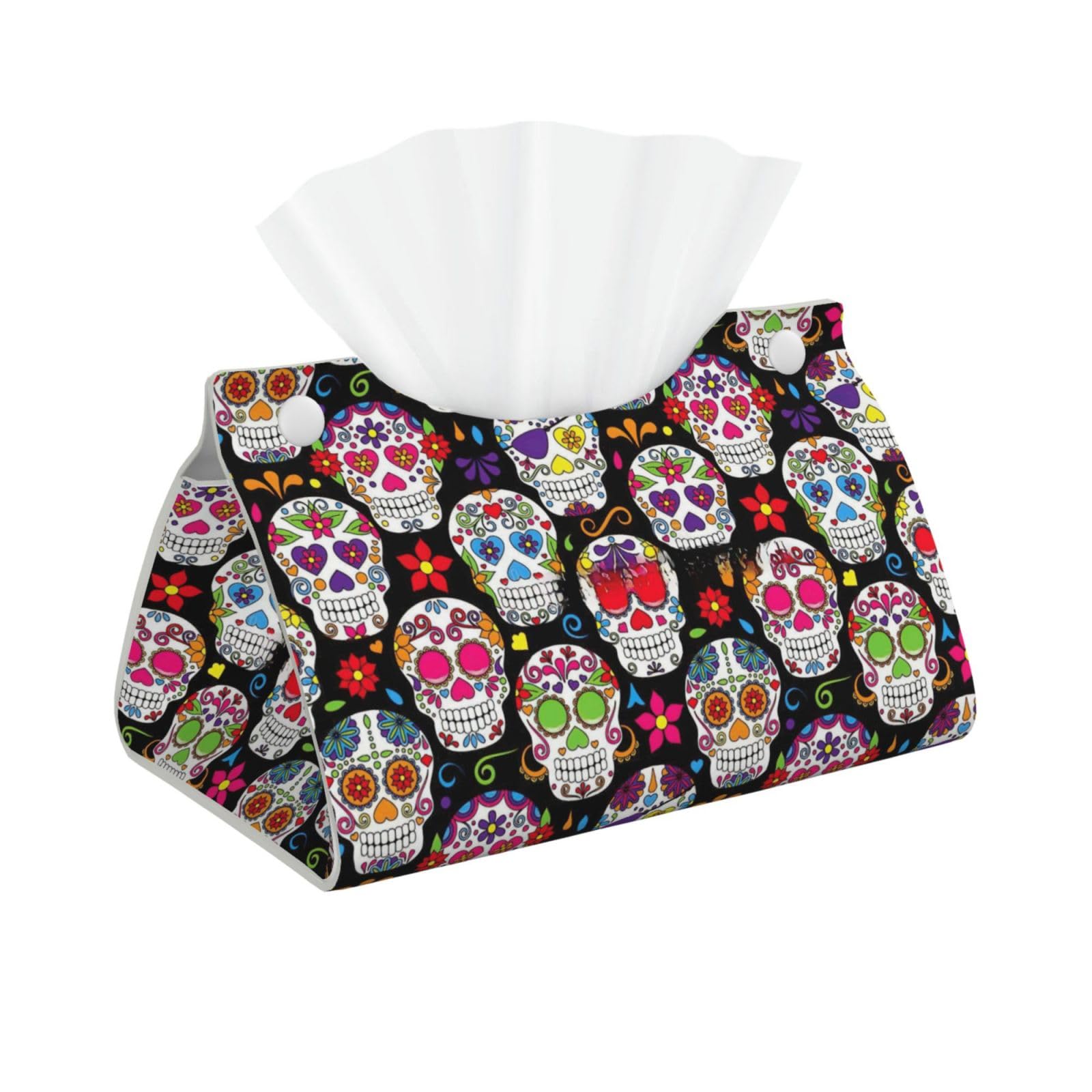 Colorful Flower Skulls Print Long Tissue Box Cover Tissue Dispenser Box For Living Room, Office, Car, Bathroom