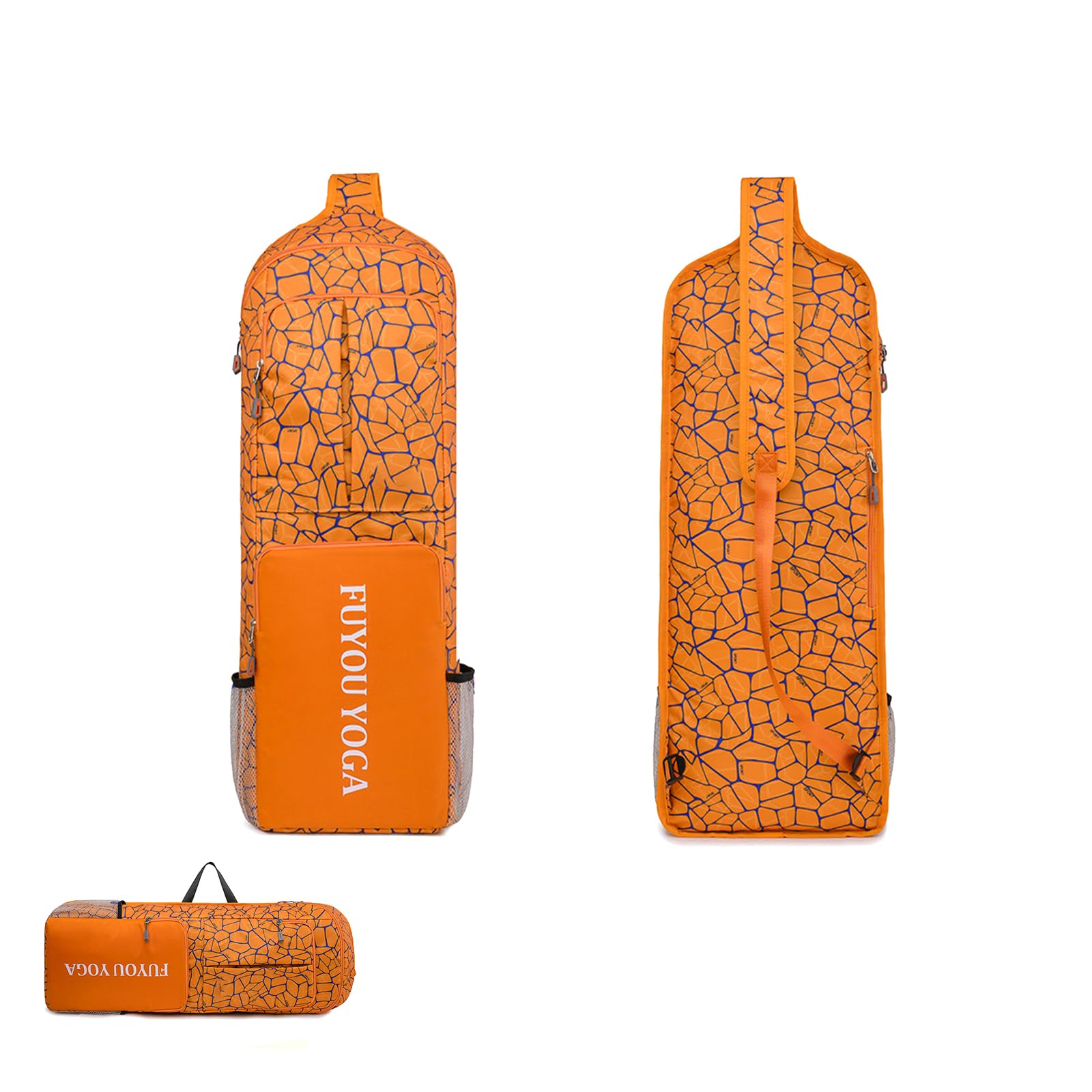 Yoga Mat Bag with Hidden Handles, Water - Repellent Yoga Bags for Women and Men, Lightweight Sport Gym Bag with Adjustable Shoulder Strap, Bottle Pocket, Big Open Pocket and Zipper Pockets (Orange)