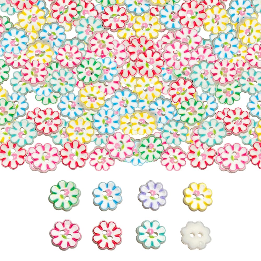 100 Pcs Assorted Mixed Pastel Color Resin Daisy Flower Buttons, 2 Holes 15MM Floral Craft for Easter Sewing DIY Crafts Manual Button Painting,DIY Handmade Ornaments (Multicolor)