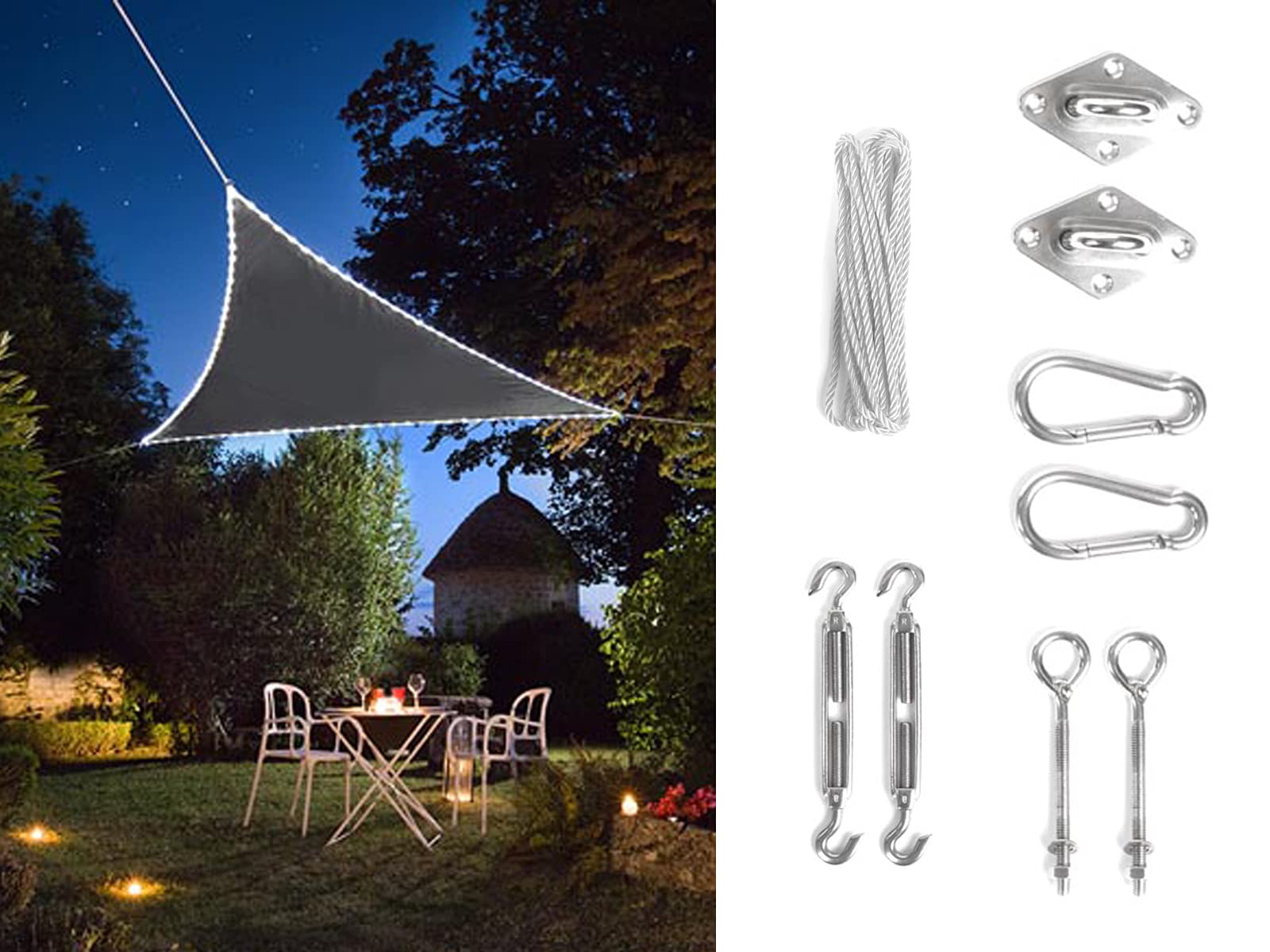 Solar Anthrazit dźwiękowy z 107 diodami LED, 360 x 360 x 360 cm, wodoszczelny, ze zbiornikiem Ösen