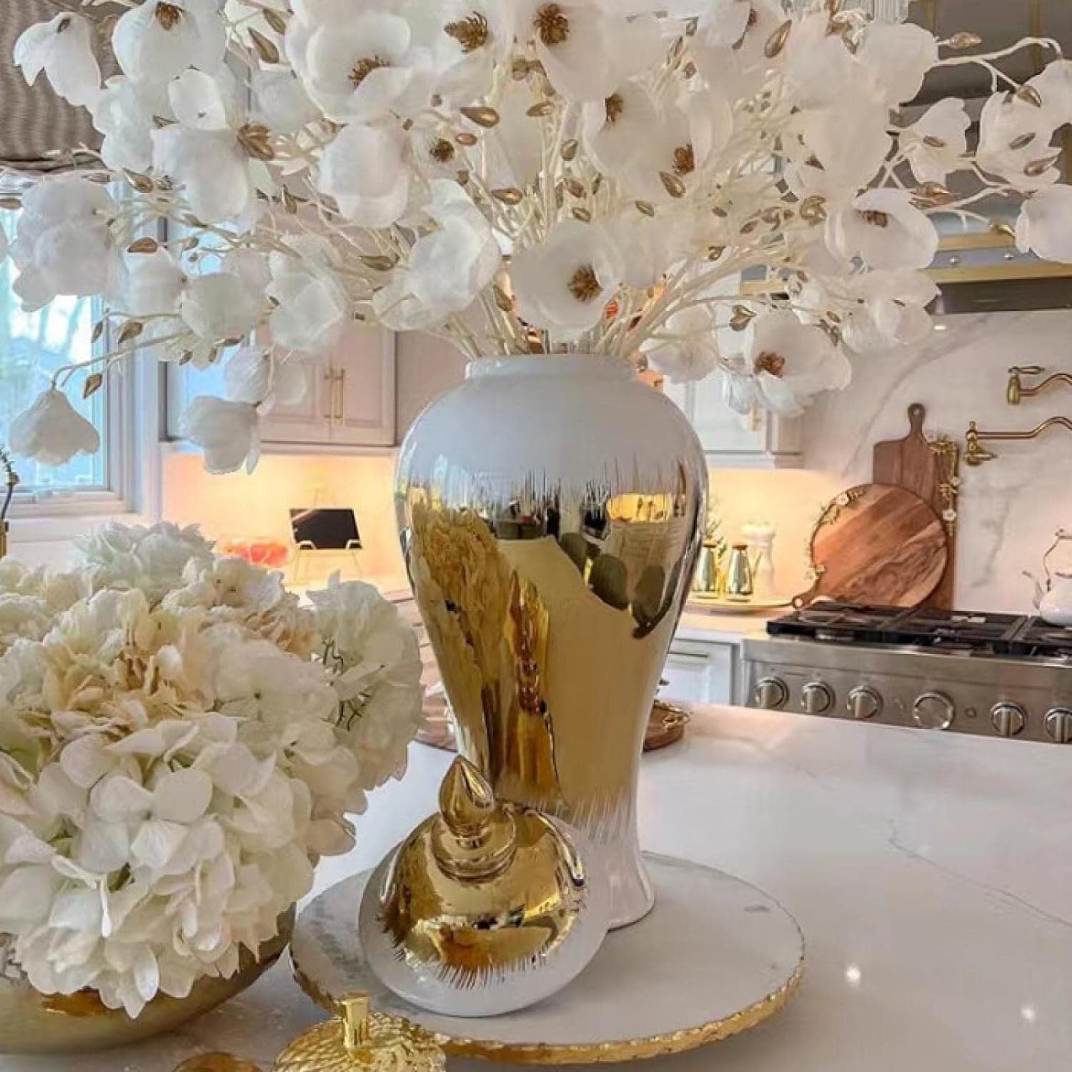 Wazon na Imbirowy Słoik Butelka Do Przechowywania Słoików Z Imbirem Ceramiczny Wazon Na Kwiaty Pokrywką Dekoracyjna Porcelana Home Decor Luxury Collection Słoiki do Przechowywania(18 * 37cm)