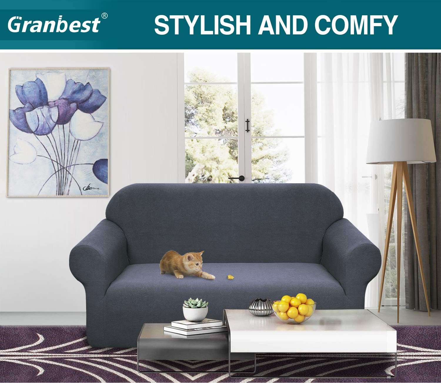 Granbest Premium Waterproof Sofa Cover High Stretch Couch Slipcover Super Soft Fabric Couch Cover (Gray, Medium)