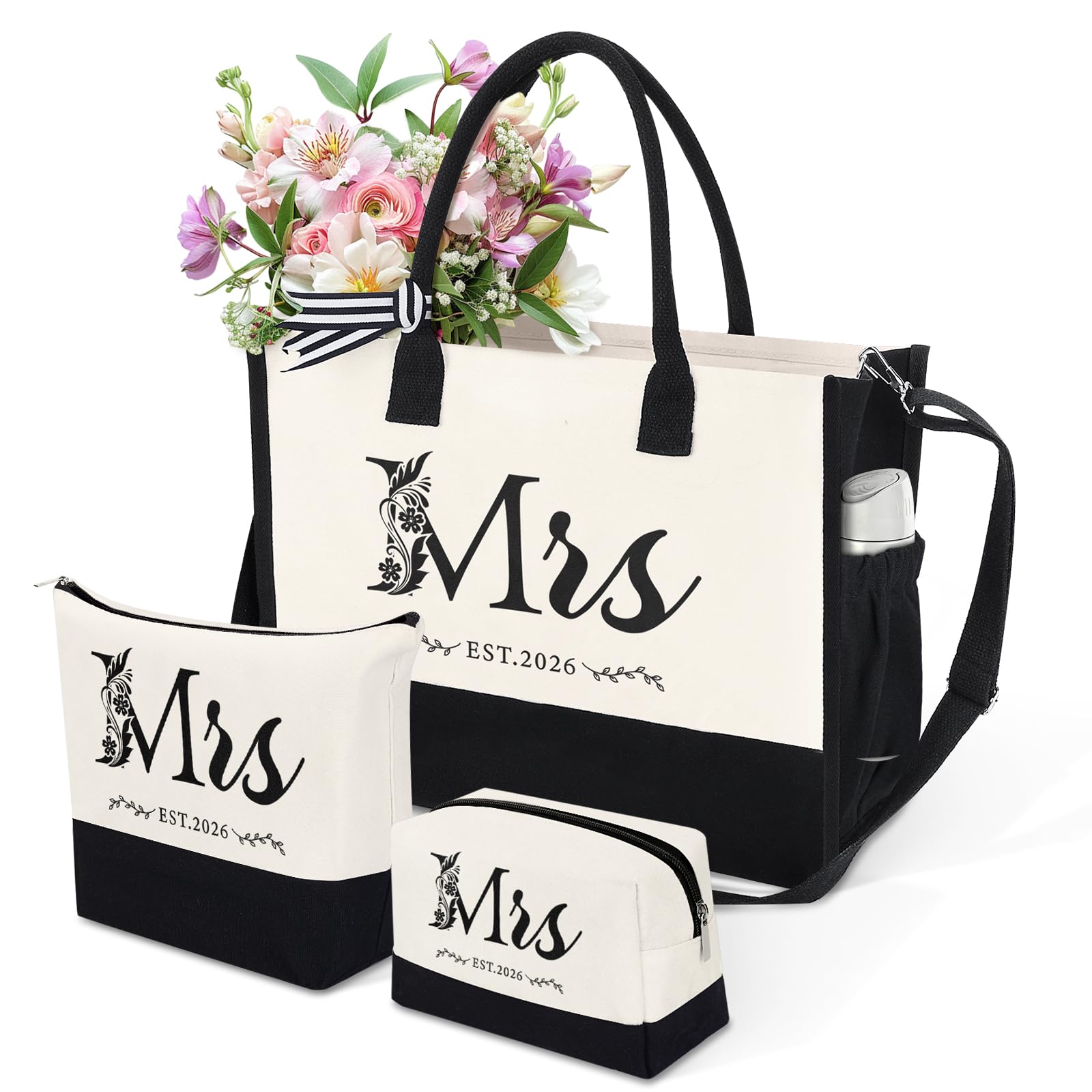 HOMIEE 3-Pcs Bride Canvas Tote Bag Set, Large Capacity, Durable Tote Bags