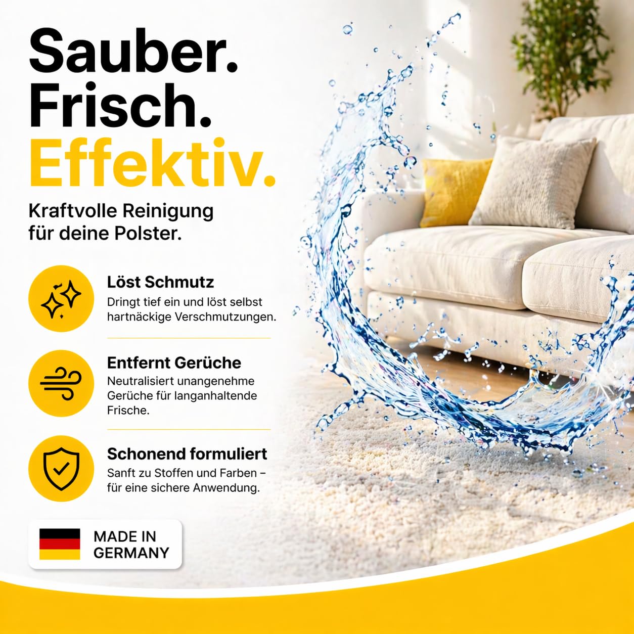Polster- & Teppichreiniger 3x 1000ml - KONZENTRAT - Für Sofa, Teppich, Matratzen & Autositze - Tiefenreiniger gegen Flecken, Schmutz & Gerüche - Für Waschsauger & Nasssauger