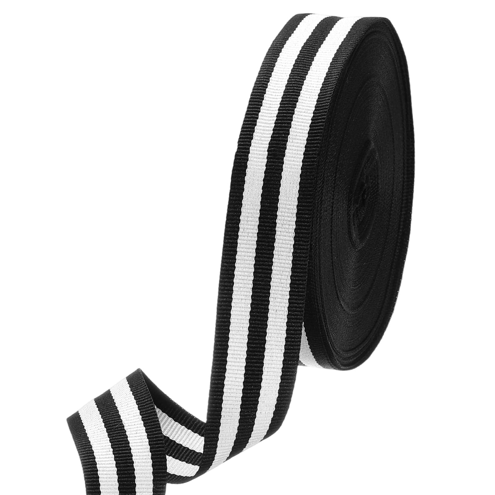 M METERXITY Stripe Ribbon (2.5cm x 23 Meters, 3 Black/2 White) Polyester Stripe Grosgrain Fabric Ribbon, Apply to Gift Wrapping/Wedding Decor/Craft Wrap