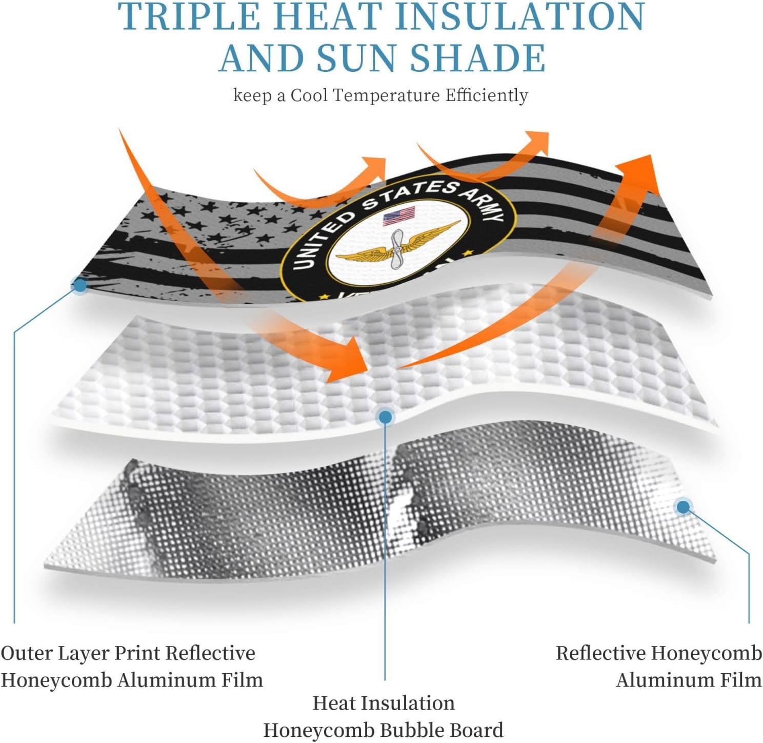 Us Aviation Branch Veteran Foldable Car Windshield Sunshade Blocks Heat and Sun Glare Uv Rays