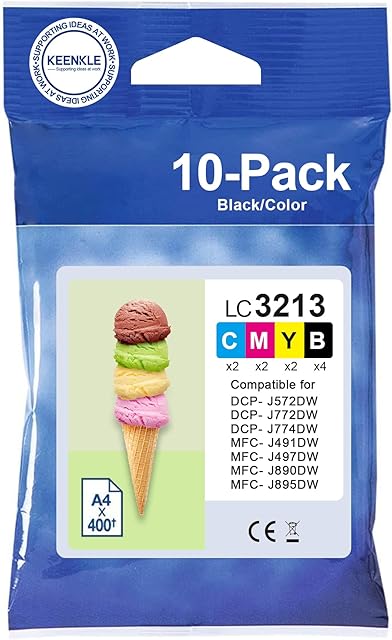 KEENKLE LC-3213BK/LC-3213C/LC-3213M/LC-3213Y Printer Cartridges, for Brother LC3213 LC3211 for DCP-J572DW DCP-J772DW DCP-J774DW for MFC-J497DW MFC-J491DW MFC-J890DW MFC-J895DW (10-Pack)