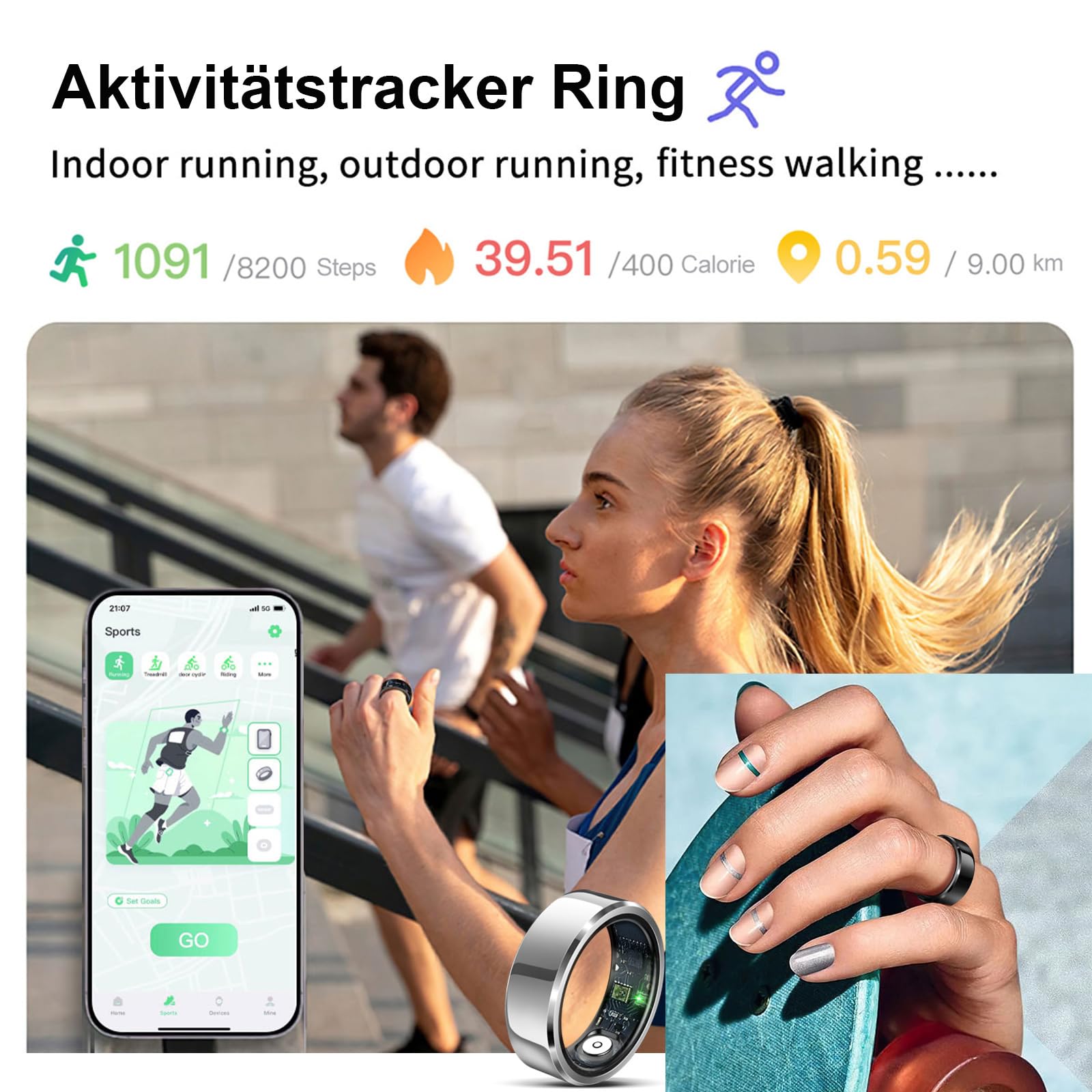Bague intelligente podomètre Android iOS Fitness Bague de suivi pour homme et femme Fréquence cardiaque Étanche 5ATM Tracker de sommeil Bague intelligente Tracker d'activité Bague de santé