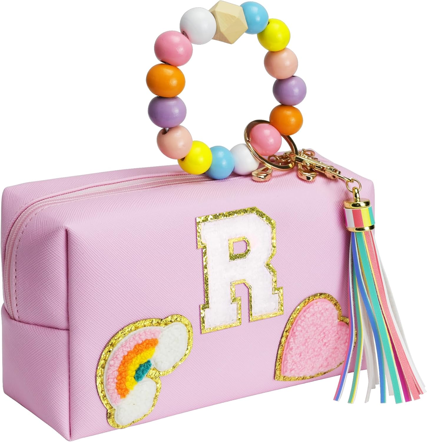 Preliminary Preppy Make-up Bag Women, Personalised Moveable Monogram Journey Beauty Bag with Keychain Bracelet, Cute Make-up Pouch PU Leather-based Toiletry Bag, Preppy Stuff Present for Women