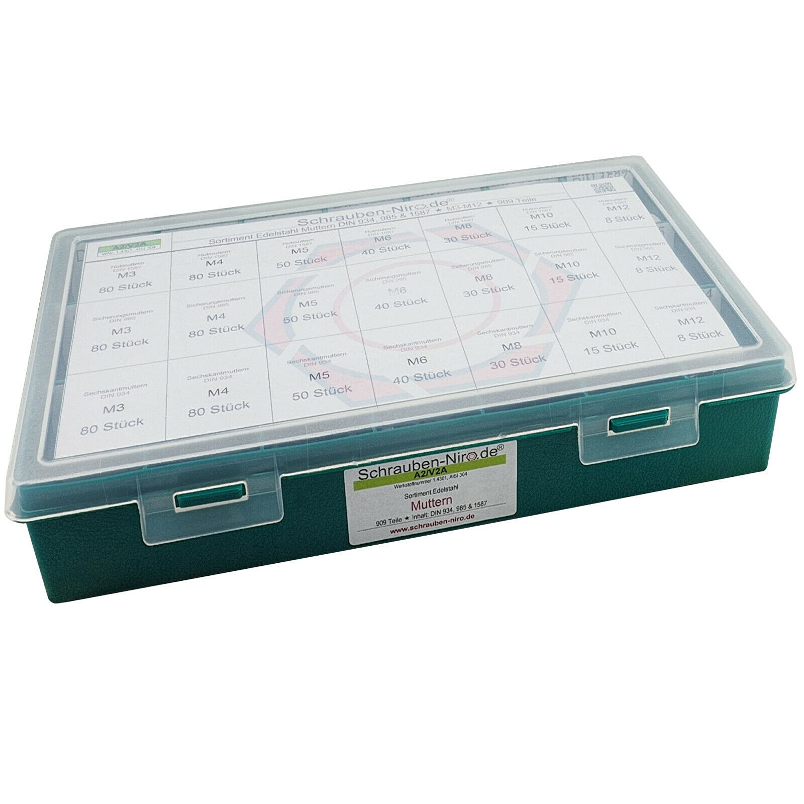 Set Muttern DIN934 Hutmuttern DIN 1587Sicherungsmuttern DIN985 Edelstahl A2