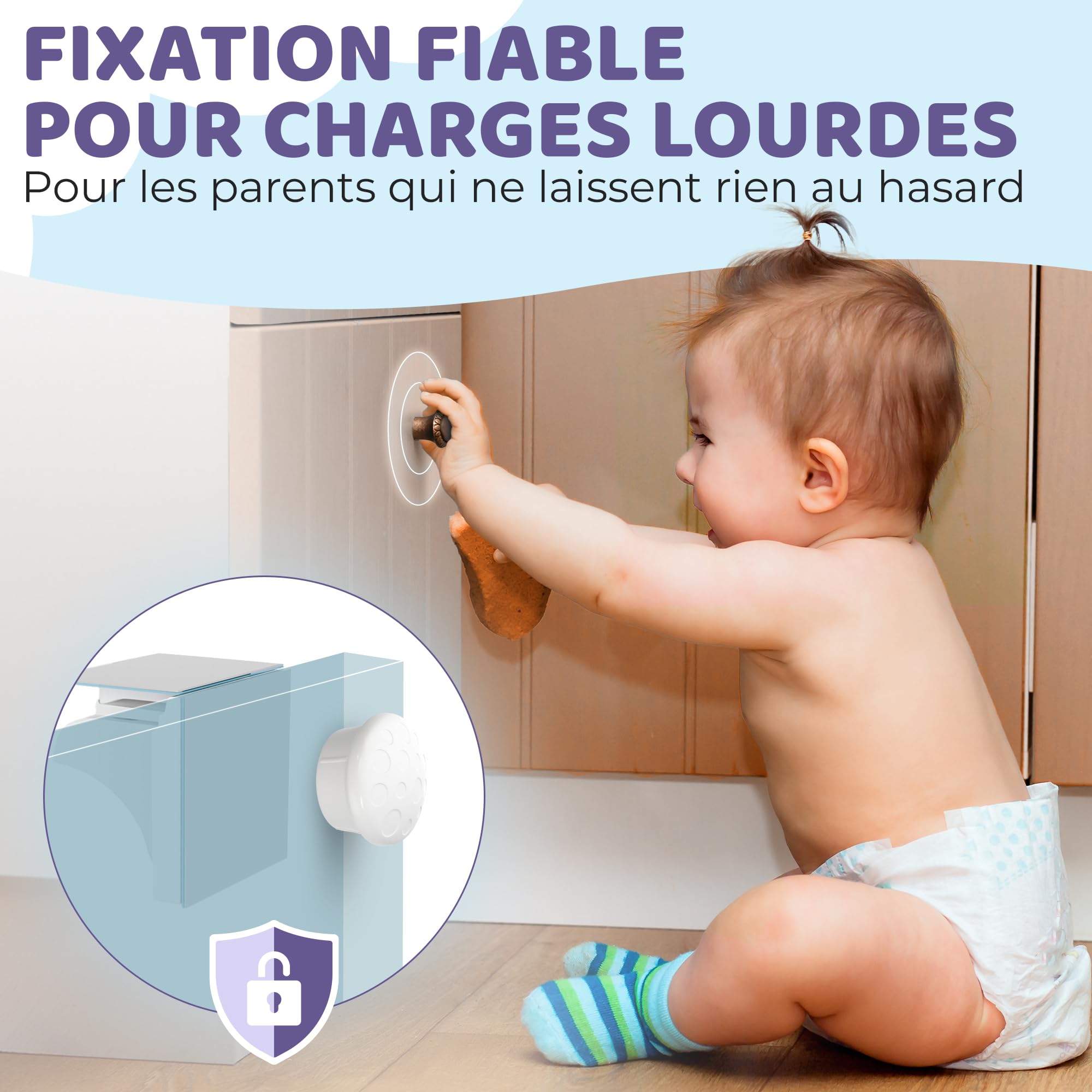 Serrure Magnétique Invisible pour Sécurité Enfant – 12 Verrous & 3 Clés – Blocage Sans Perçage – Protection pour Placards, Portes & Tiroirs – Blanc