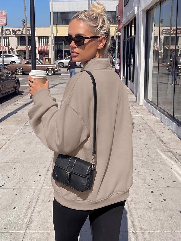Trendy Queen Womens Oversized Sweatshirts with Snap Button Henley Collar image 4