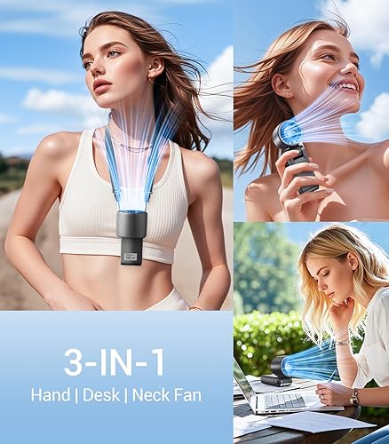 Miniatura 4 de Ventilador turbo portátil de mano, viento de 100 engranajes, funciona con pilas, ventilador de mano 3 en 1 con ventiladores de refrigeración Air