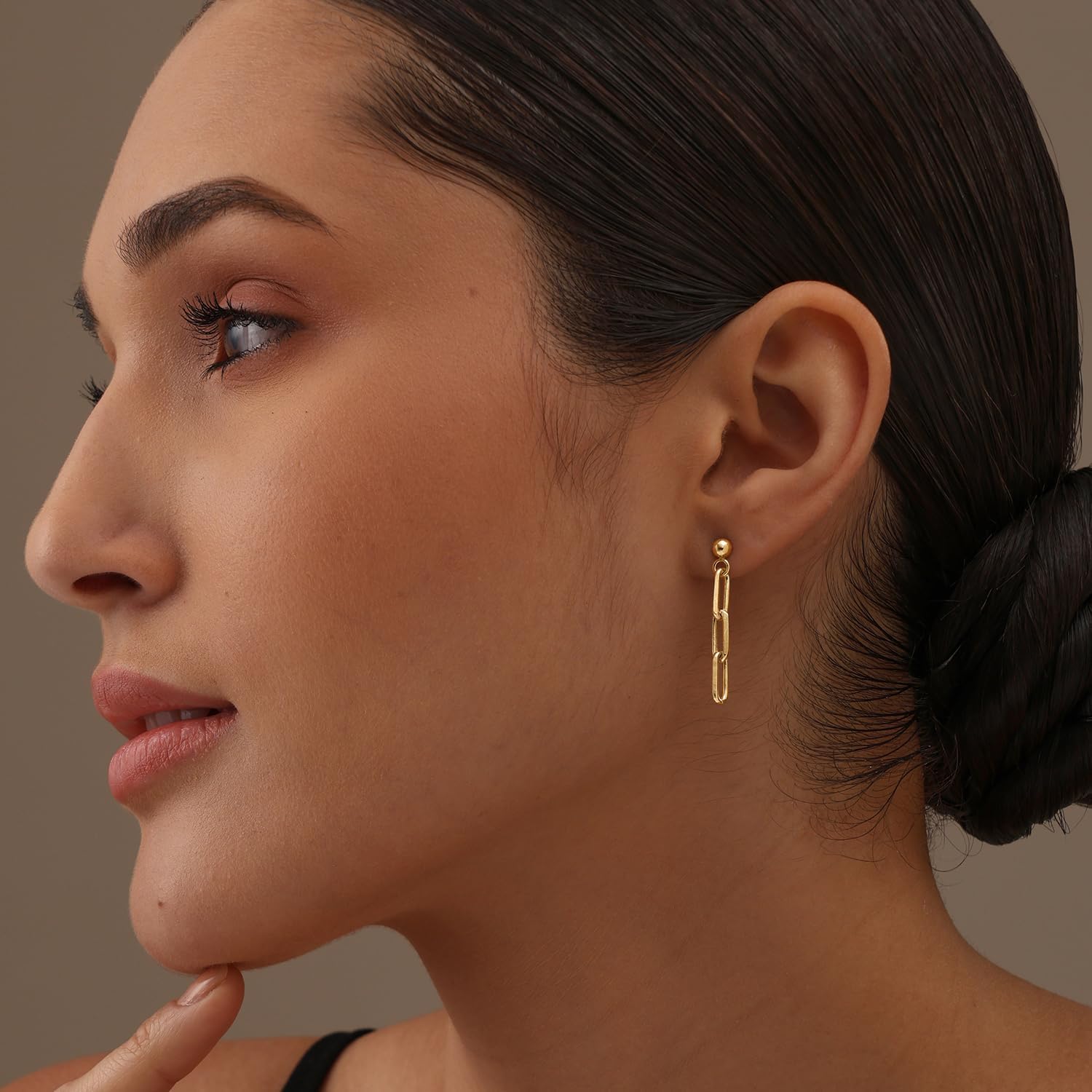 LeCalla 925 Sterling Silver Paperclip Earrings for Women | Italian Paperclip Link Drop Liner Earrings | Gold & Rhodium Plated Link Chain Dangle Earring | U-Shaped Drop Earring