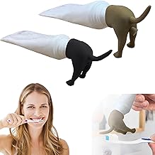 Pooping Dog Butt Toothpaste Topper Funny Gift, 2PCS Toothpaste Dispenser, Creative Toothpaste Squeezer, Toothpaste Cap, Dog Toothpaste Pooping Cap, Bathroom Accessories for Kids and Adults Black+Brown
