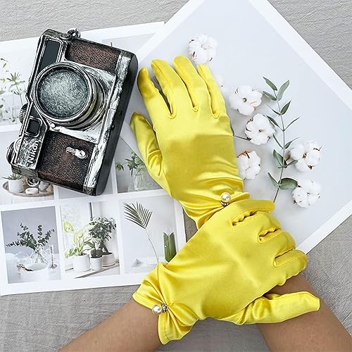 Miniatura 5 de Vestido de novia de satén para mujer, fiesta de ópera, guantes de los años 20, guantes hasta la muñeca Blanco