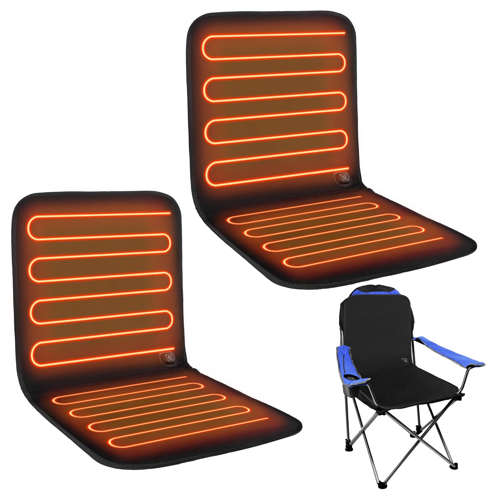 Wenqik USB Portable Heated Seat Cushion 17.72"x17.72" Heated Stadium Seat Cover 3 Mode Adjustable Heated Seat for Outdoors with Back Support Heating Pad for Chair at Work Office Bench (Black,2 Pcs)