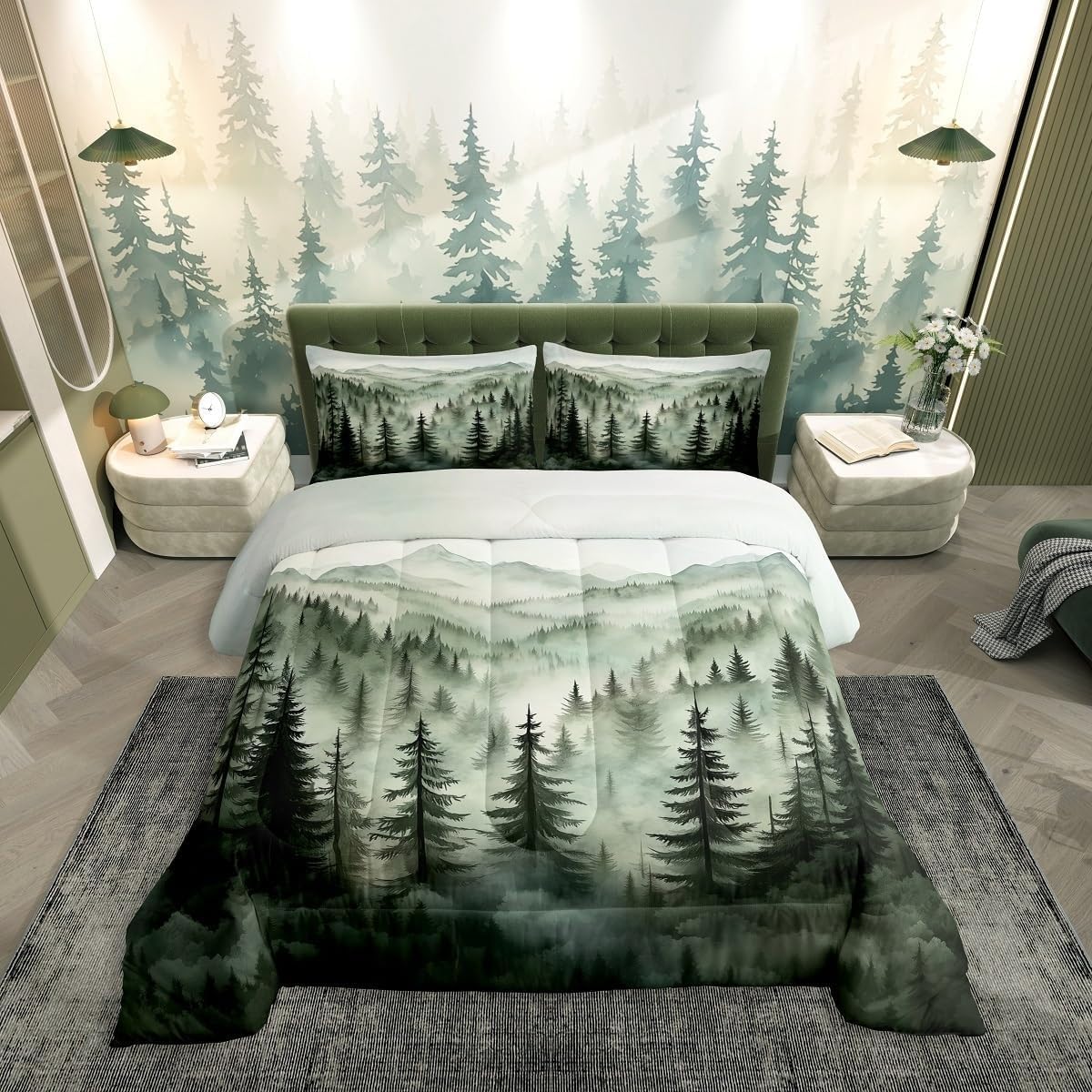 Couette 240x260 chaude sans housse lavable avec taies d'oreiller vert adulte