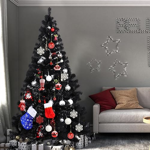 Miniatura 7 de CCINEE Árbol de Navidad de pino de 6 pies con soporte de metal sólido, árbol negro artificial, decoración de Navidad para fiestas temáticas,