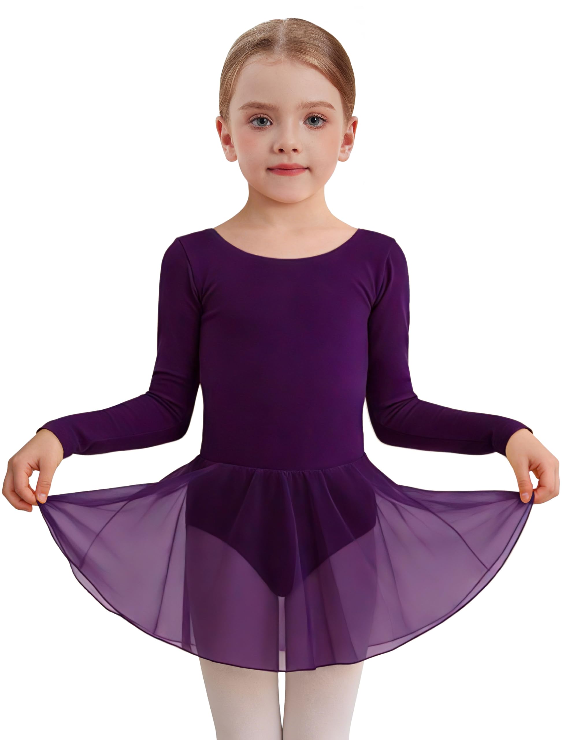 MdnMd Toddler Girls Long Sleeve Ballet Leotards Dresses Dance Skirt Ballerina Tutu Outfits