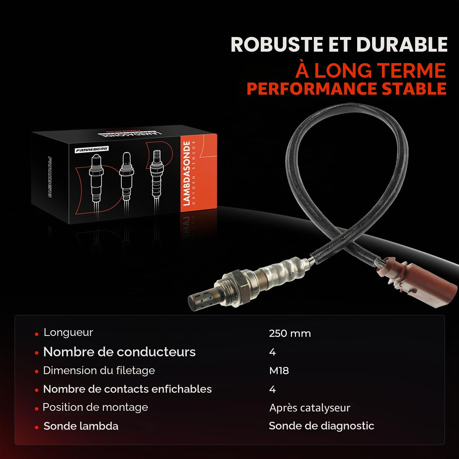 Frankberg Sonde lambda (capteur de diagnostic après catalyseur) 03C906262 | Compatible avec: Polo 9A 9N, R.o.o.m.s.t.e.r 5J7, NH3 rapide, Ibiza IV ST 6J8 6P8, Ibiza IV 6J5 6P1, Fabia I Salon 6Y3