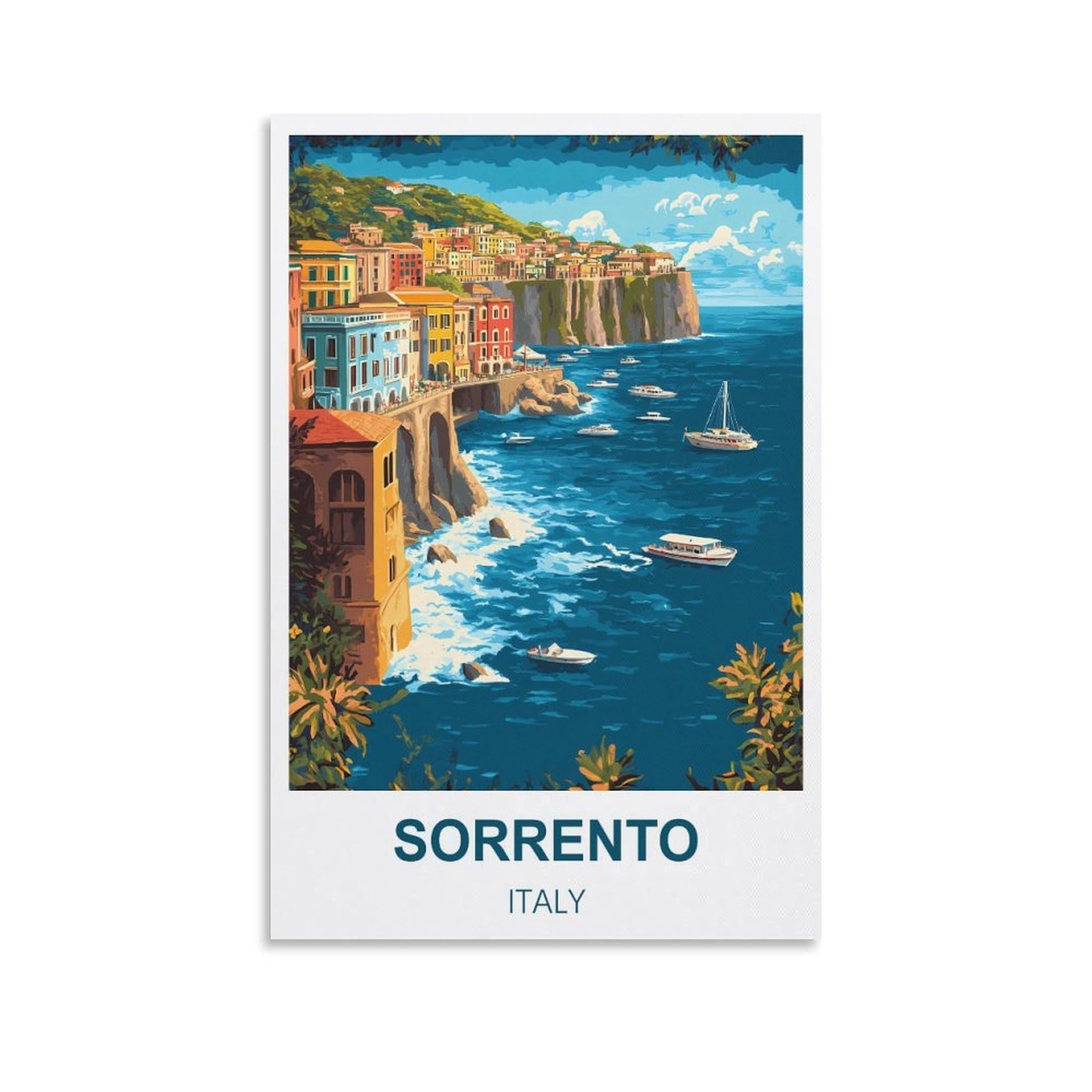 Fjiwecwsq Unframe-Style Sorrento Italy Vintage Travel Poster 24X36inch(60X90cm) Canvas Wall Art Painting Prints