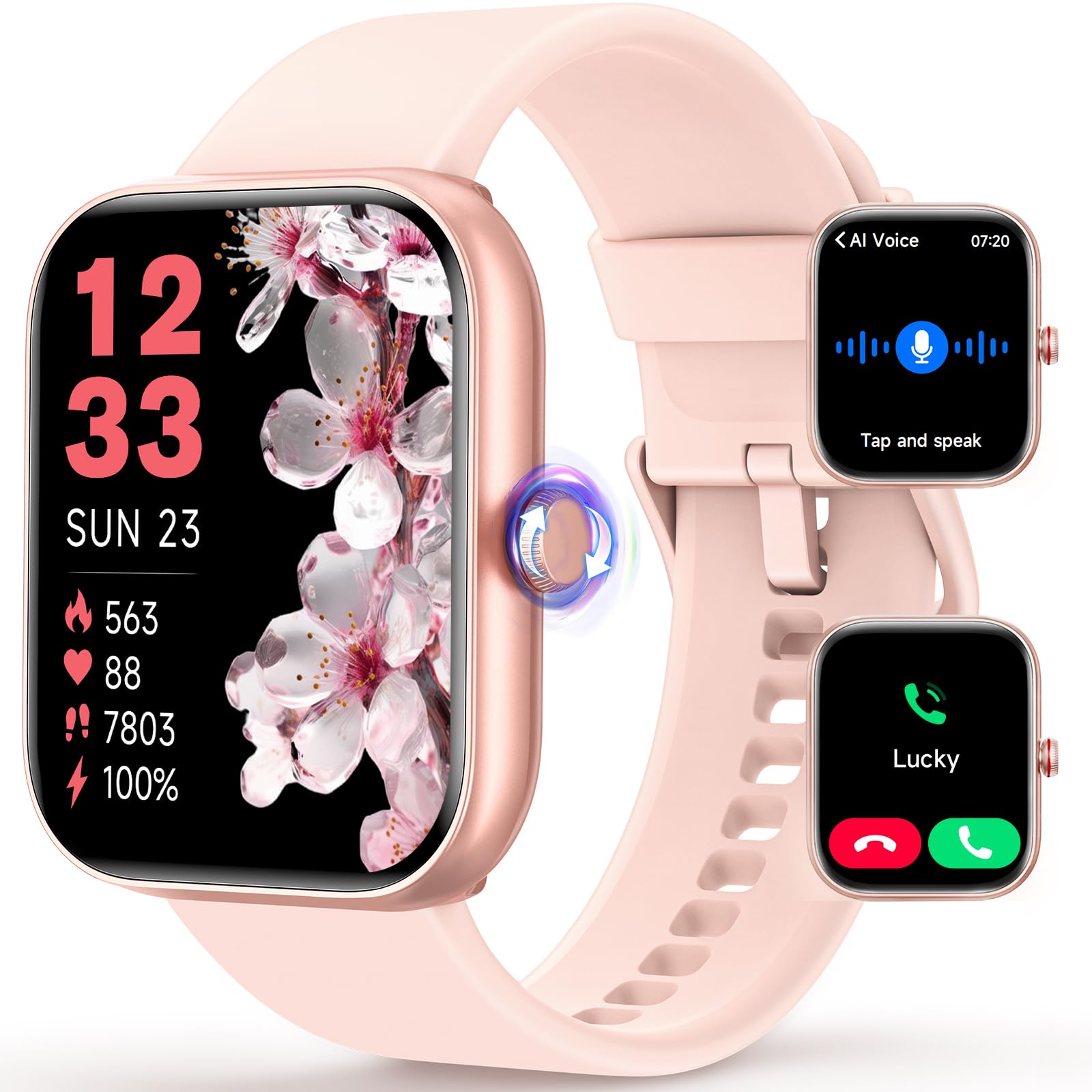 WMK Smartwatch Donna Orologio Fitness con Rispondere effettuare Chiamate Cardiofrequenzimetro Sonno Alexa AI SpO2 Contapassi-IP68 Smart watch donna con 110+ Sportive Giochi per iOS Android(Rosa)
