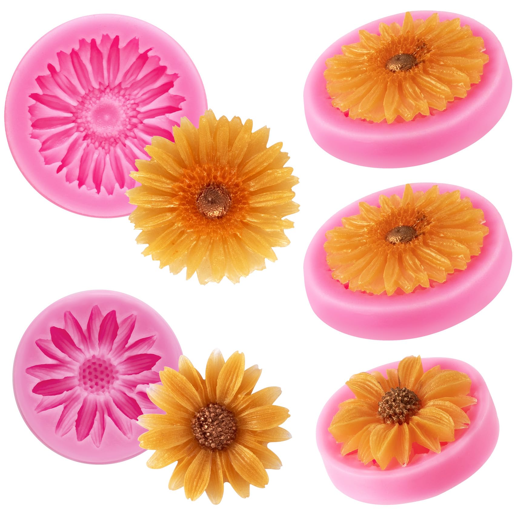 HINZIC 5pcs Sunflower Silicone Molds, Daisy Flowers Fondant Molds, Chrysanthemum Resin Crafts Moulds for DIY Chocolate Candy Jelly Cake Topper