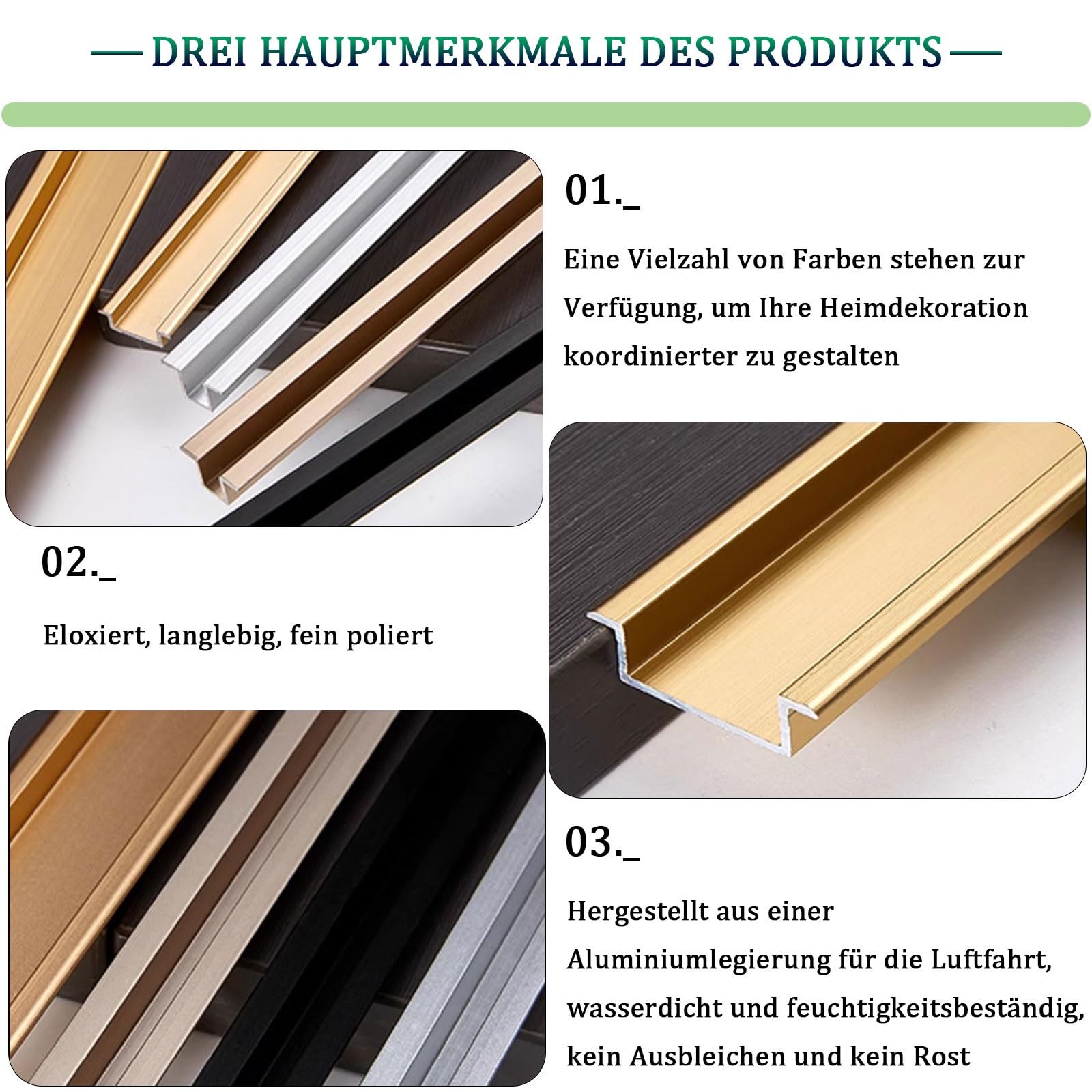 UProfile Übergangsstreifen aus Aluminium, 100 cm, wasserdicht, Bodenverkleidung für Fliesen, Laminat, Holz, Vinyl, dekoratives Metallprofil (schwarz, Breite: 20 mm), 3 Stück