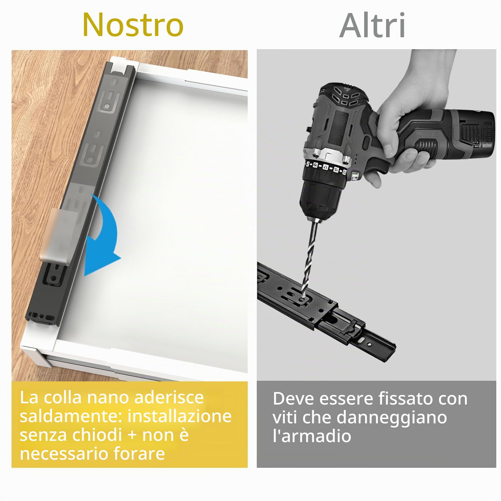 Yawinhe Cassetto Telescopico, 39-60cm Organizer Estraibili Regolabili in Larghezza, Installazione Senza Foratura né Chiodi, con Pellicola Adesiva, 39-60x32x10.6cm, Bianc