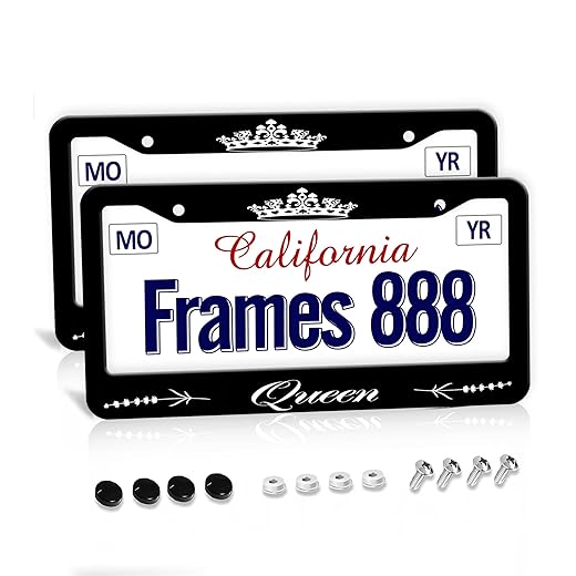 Queen License Plate Frames Crown for WomenLicense Plate Frame Decorative Car Front Aluminum Decor Car Tag Frames 2 Holes Car Accessories 2 Pack 2 Pcs Set Vehicles
