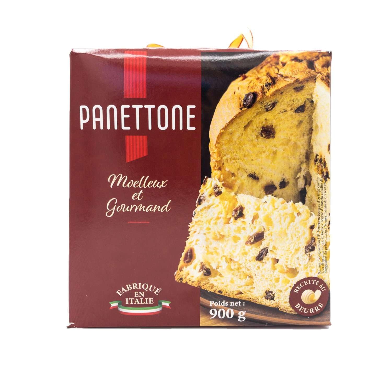 Panettone pur beurre fabriqué en Italie - lot de 12 boîtes de 900g - pâtisserie au levain naturel, aux raisons secs et aux écorces d'oranges confites