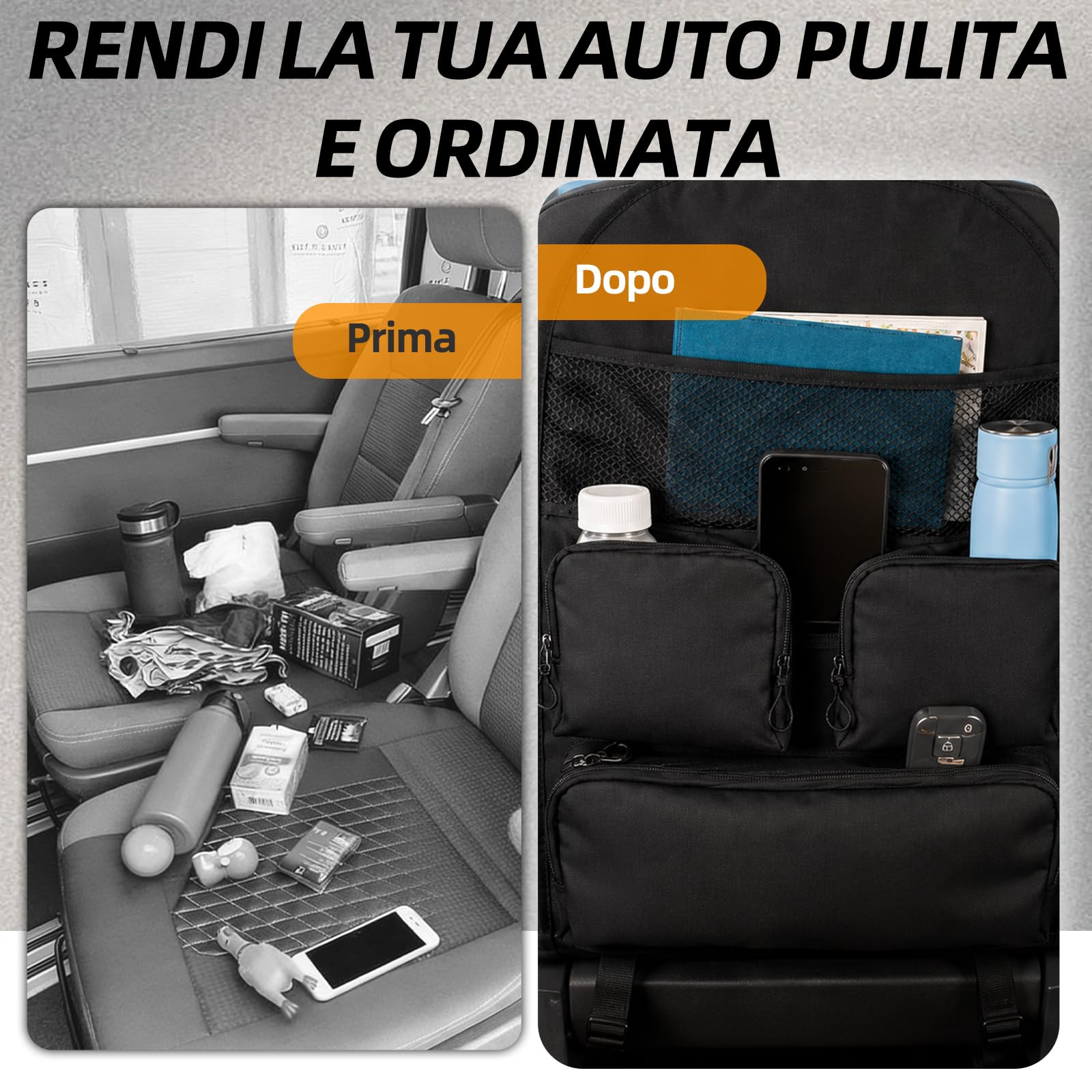 Borsa organizer per sedile singolo – organizzatore per seggiolino auto impermeabile con molti scomparti per VW T5, T6, T6.1 – perfetto per campeggio, viaggi e uso quotidiano