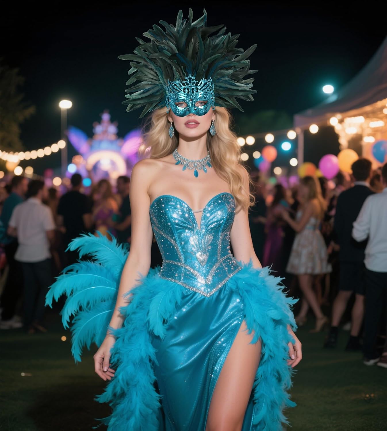 UQJE Venetian Feather Mask Headwear for Women Luxury Masquerade Mask for Halloween, Mardi Gras & Glamorous Parties - Image 3