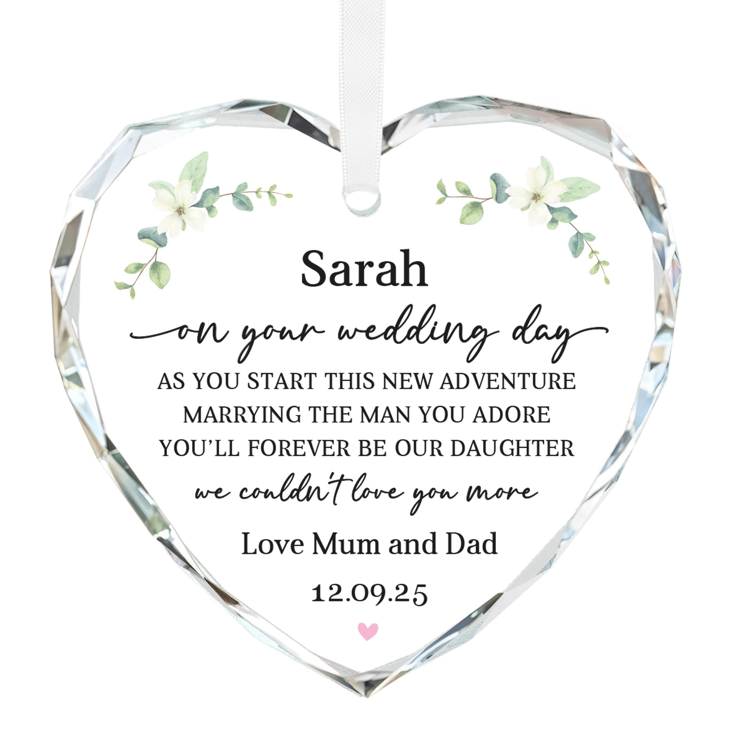 Beecreative Personalised Wedding Day Gifts For Daughter - Crystal Glass Hanging Ornament - Custom Daughter Wedding Present - With Keepsake Gift Bag