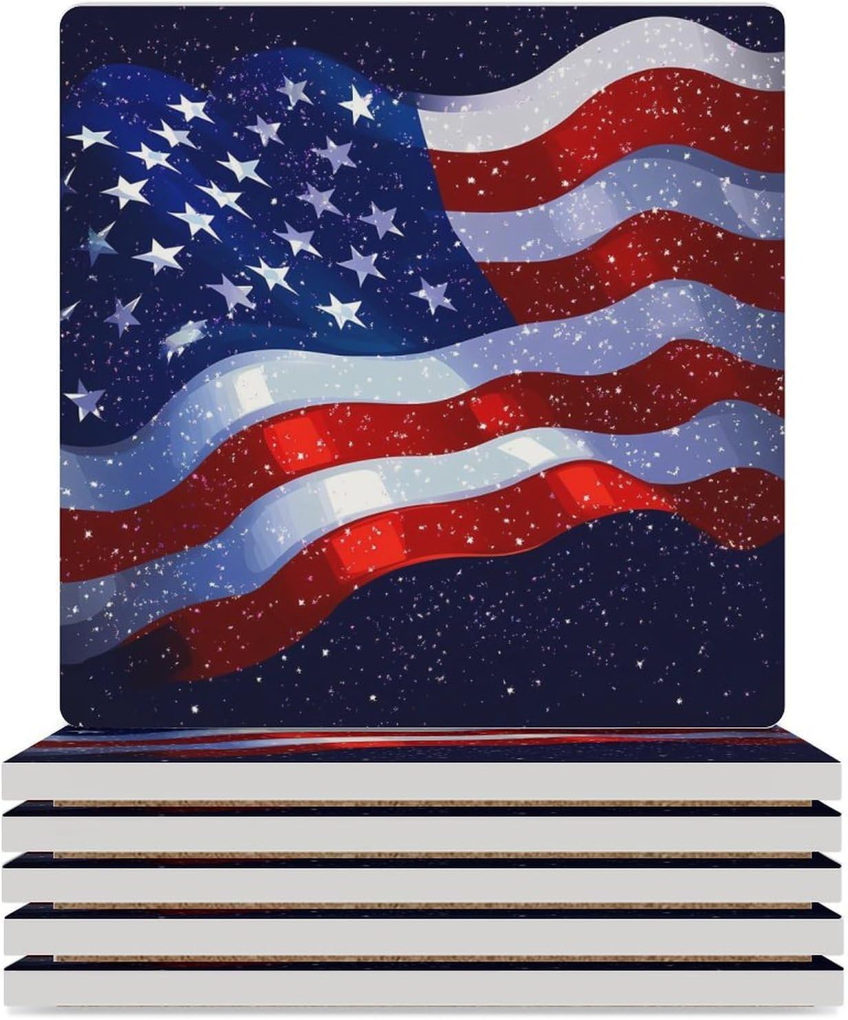 State US Flag Ceramic Coasters Square Drinks Coaster Coffee Table Decor Table Coaster for Home Bar