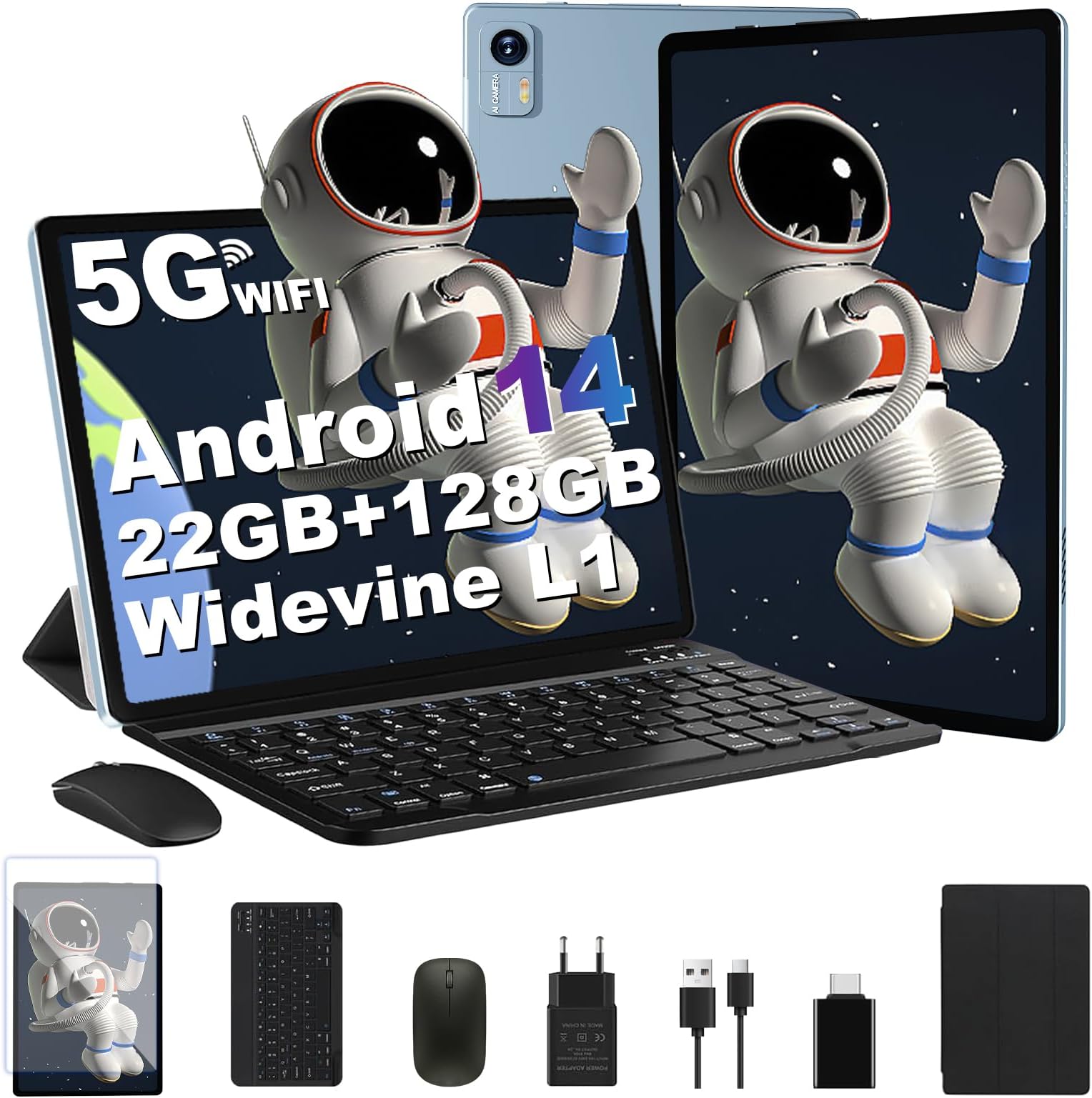 Blackview Tab60 Pro, Tablet Android 15, 10.1 Pollici HD, 24GB RAM+128GB ROM, 4G LTE+5G WiFi, Batteria 7700mAh, Widevine L1, Face ID, GPS