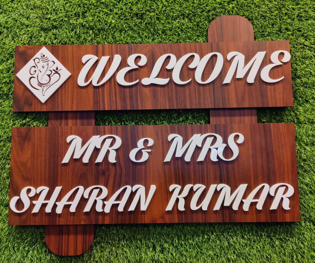 Buy Evaluze Home Door Name Plate with Acrylic Letters, Wooden Door Name