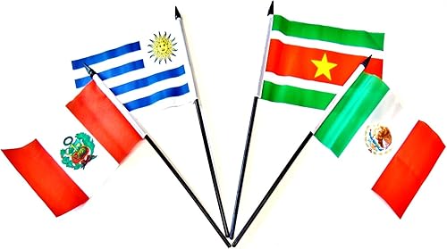 Miniatura 2 de Juego de banderas del mundo de América Central y del Sur con base 20 banderas de poliéster de 4 x 6 pulgadas, una bandera para cada centro de mesa