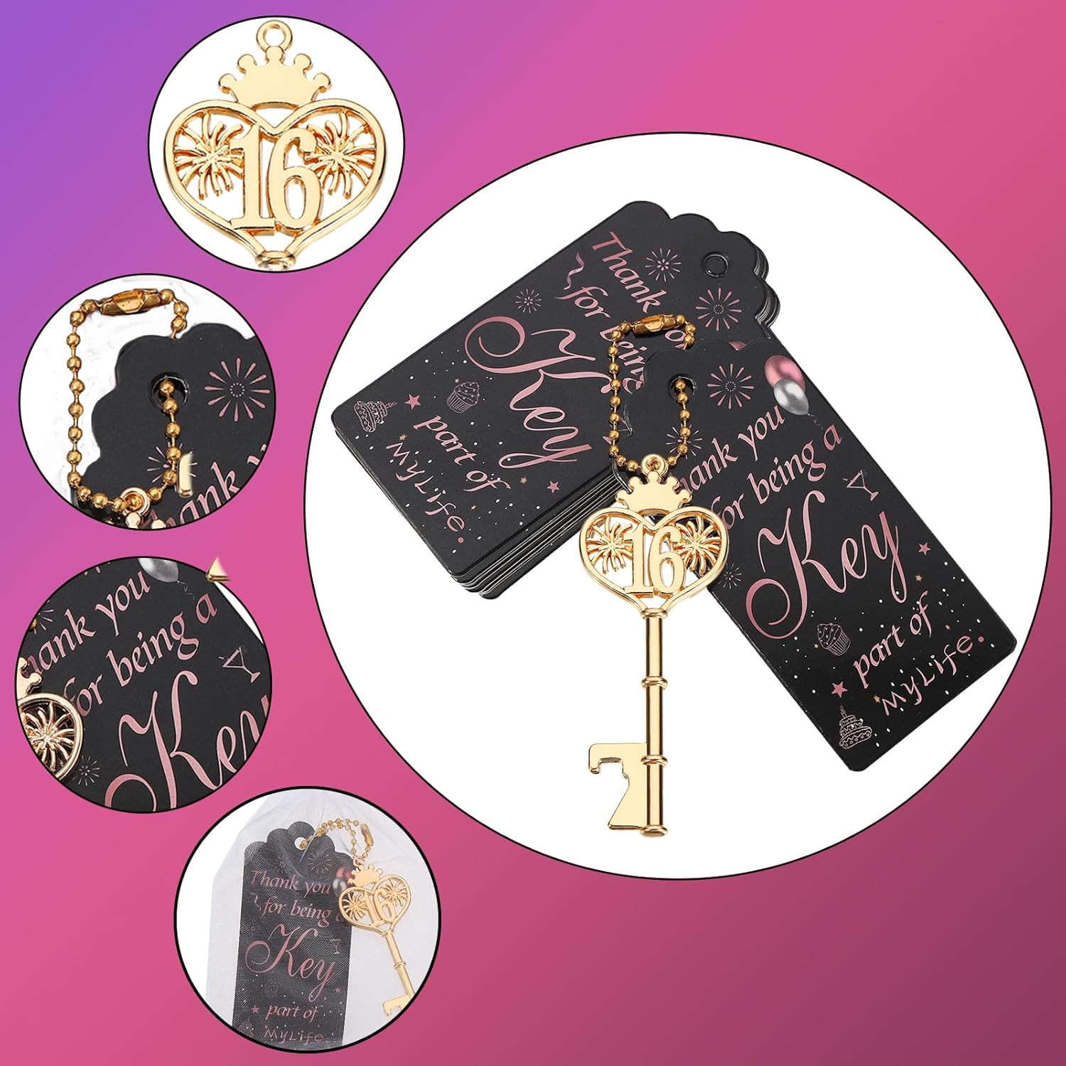 24pcs 16th Gold Key Bottle Opener Birthday Party Favors, Key Beer Bottle Opener Favors 16 Anniversary Souvenirs Return Gifts for Guests Party Decor Supplies (16th) - Image 2