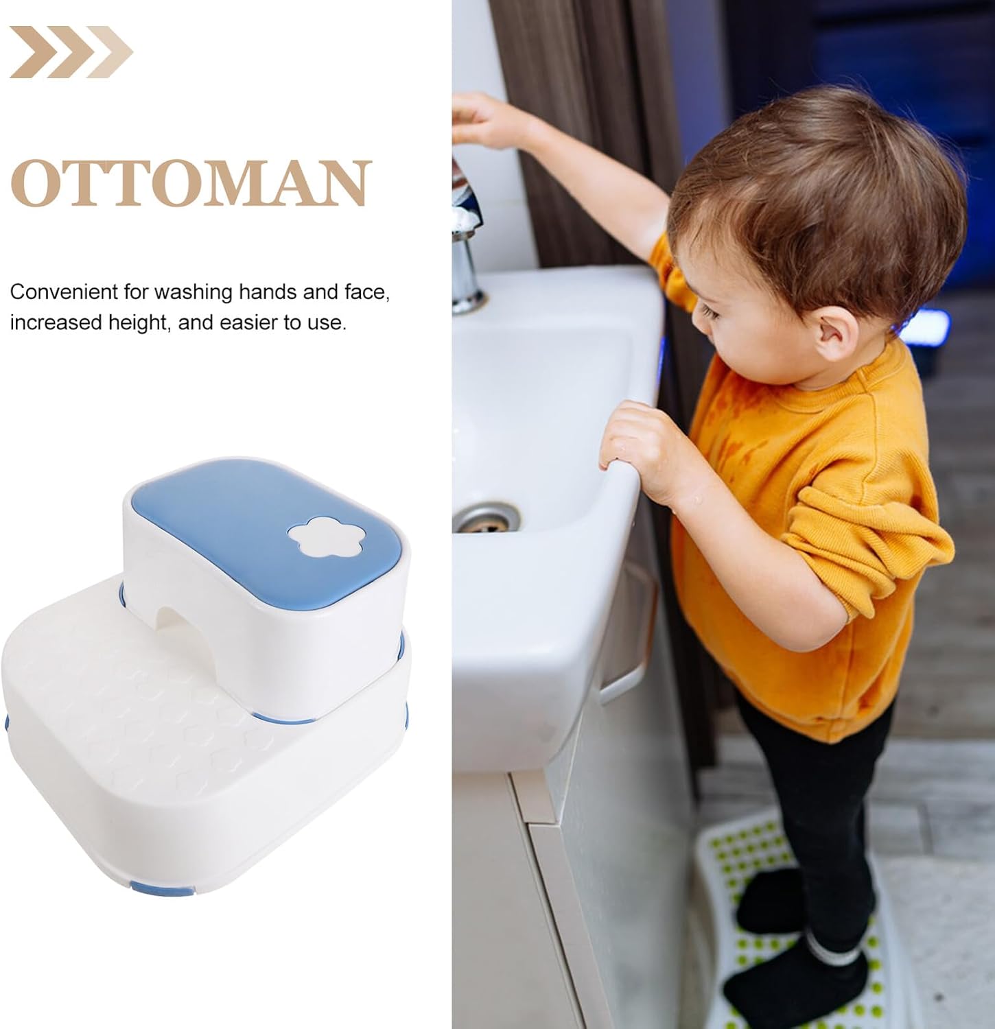 Housoutil Double-Layer Bathroom Step Stool Non-Slip Plastic Toilet Step Stool Blue and White Design Bathroom Sink for Boys