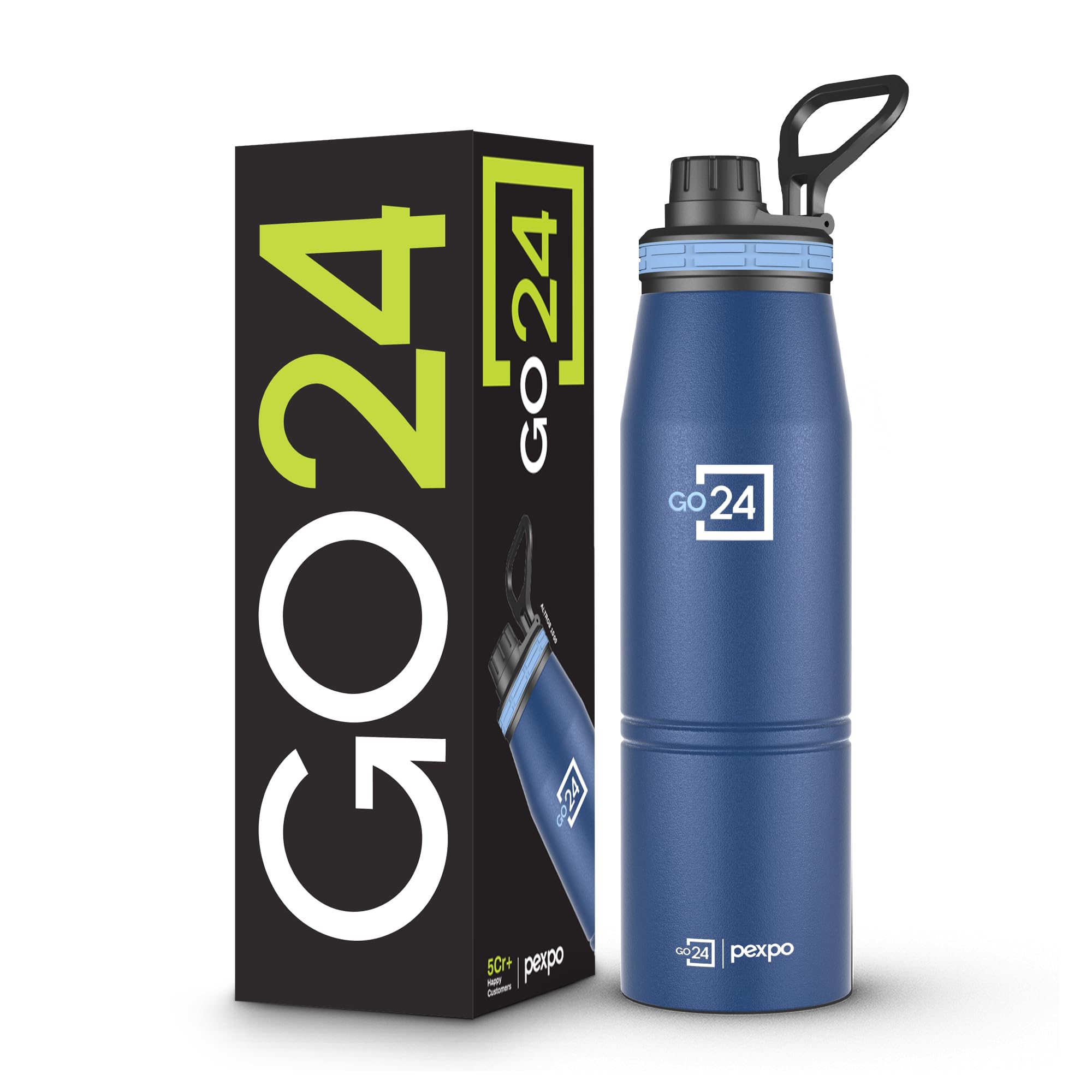 Go24 pexpo Stainless Steel Water Bottle 1 Litre, 3 Layer Vacuum Insulated