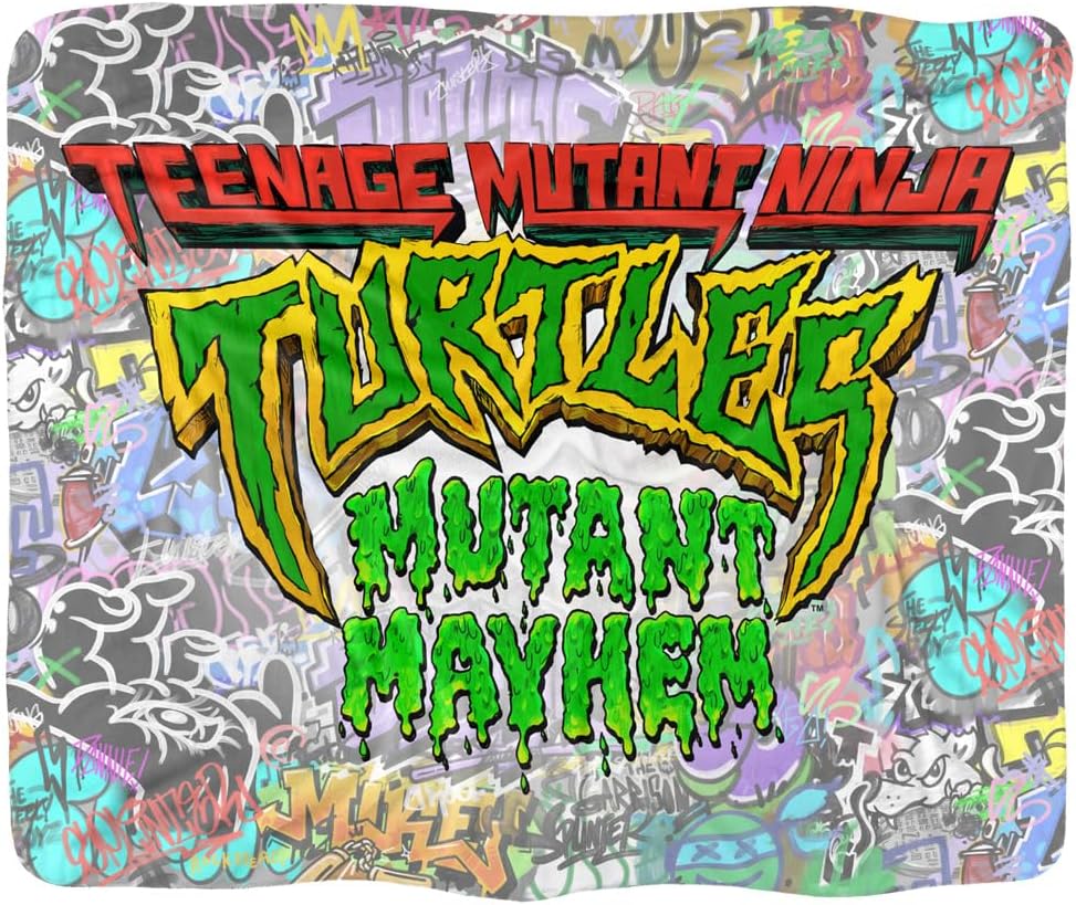 Teenage Mutant Ninja Turtles: Mutant Mayhem Blanket, 50"x60" Movie Logo Grafitti Silky Touch Sherpa Back Super Soft Throw Blanket