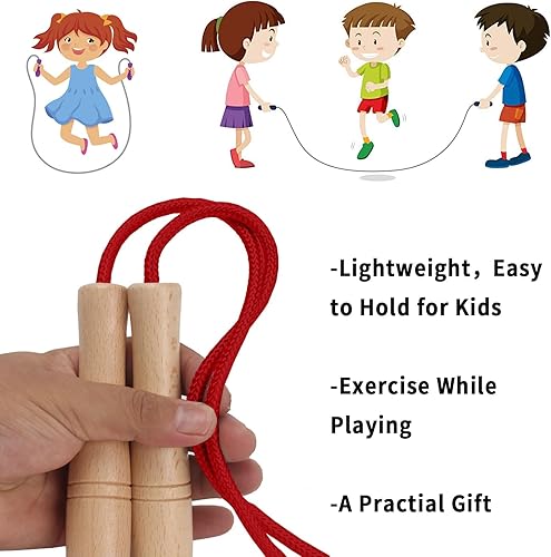 Miniatura 4 de Cuerda de saltar para niños, cuerda de saltar ajustable para niños pequeños con mango de madera, cuerda de saltar de 8.5 pies para niños y niñas
