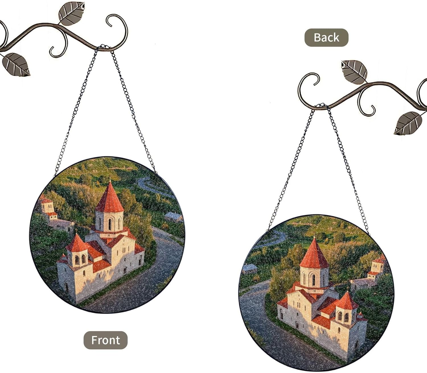 Stained Glass Window Hanging 12in Window Suncatcher Glass Panel with Metal Chain Armenian Church Sun Catchers Wall Art Home Decor Gift for Women Mother's Day