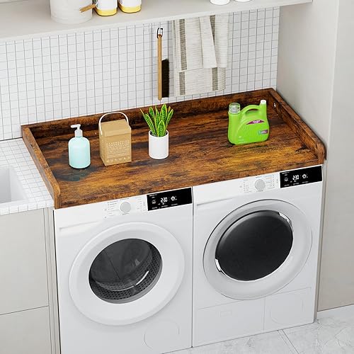Miniatura 7 de Encimera de lavadora y secadora, encimera de lavandería de 27.5 pulgadas de ancho x 54 pulgadas de largo con rieles de borde para organización de