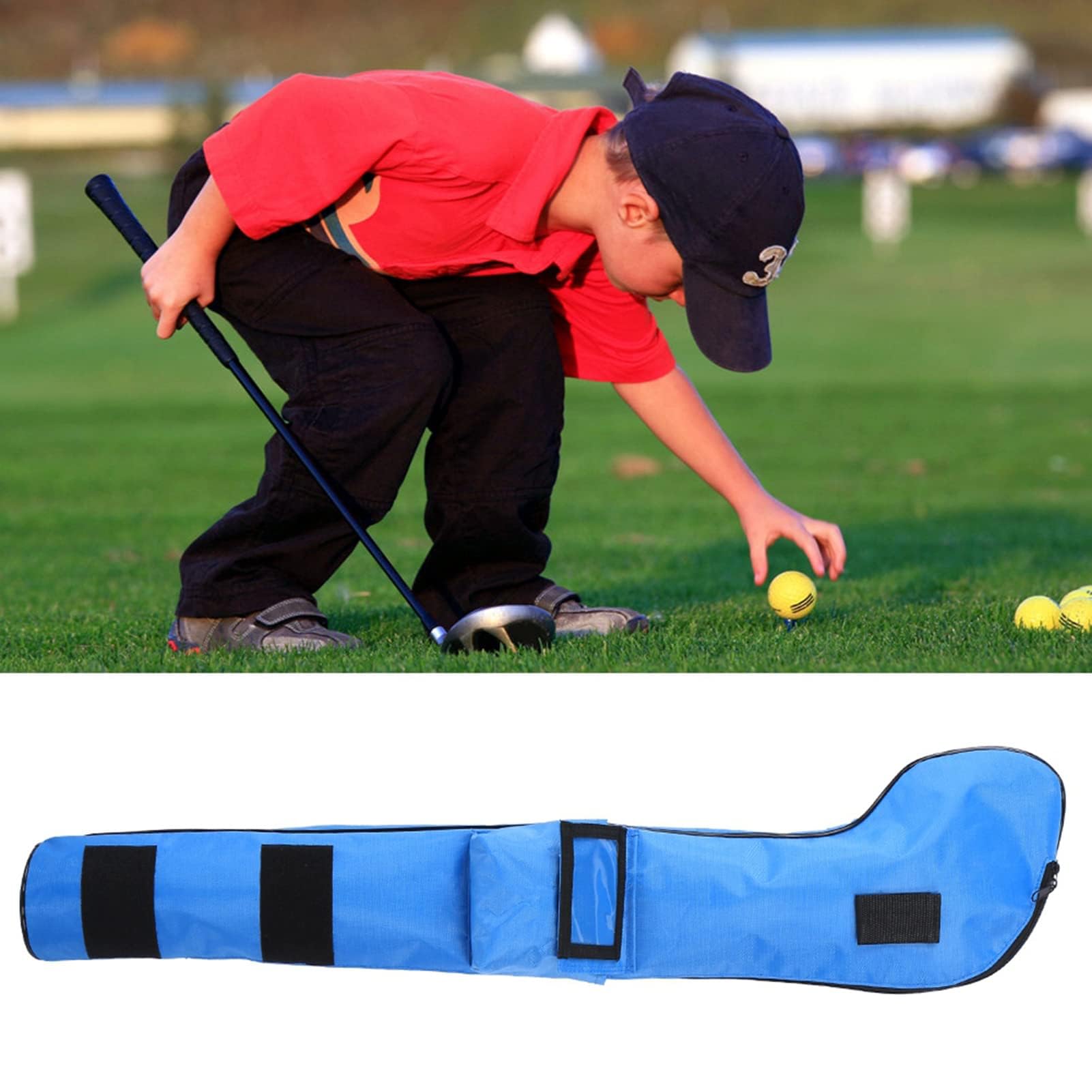 Borsa da golf per bambini, 32,28x3,74 pollici Borsa a tracolla morbida per bambini con tracolla Borsa da allenamento per campo pratica portatile e pieghevole per allenamento all'aperto e competizione